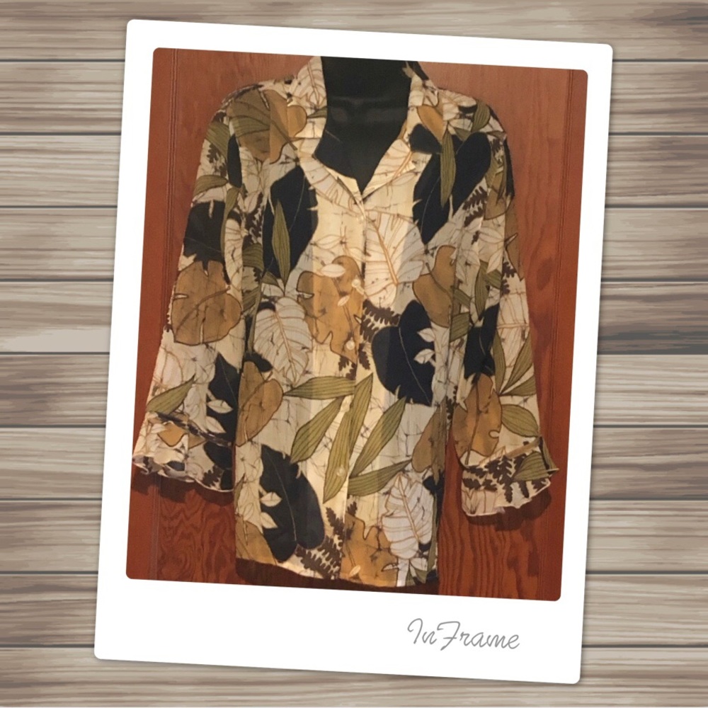 Alfred Dunner Sheer Autumn Leaf Button Down